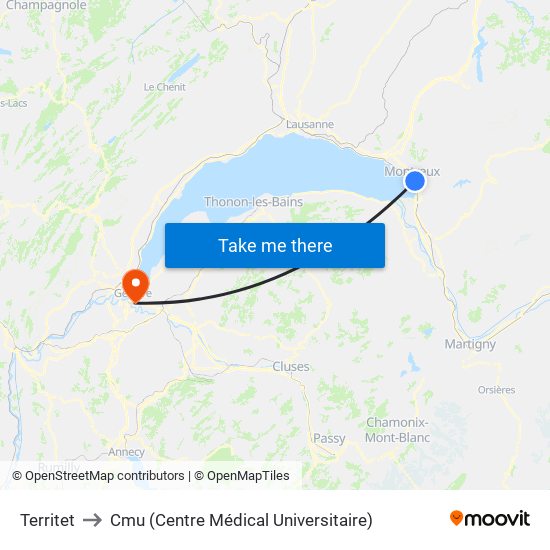 Territet to Cmu (Centre Médical Universitaire) map