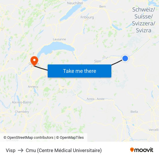 Visp to Cmu (Centre Médical Universitaire) map