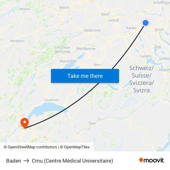 Baden to Cmu (Centre Médical Universitaire) map