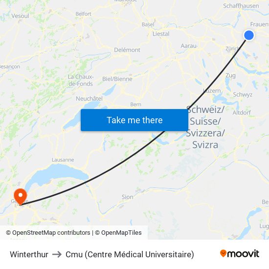 Winterthur to Cmu (Centre Médical Universitaire) map