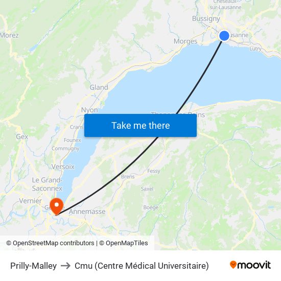 Prilly-Malley to Cmu (Centre Médical Universitaire) map