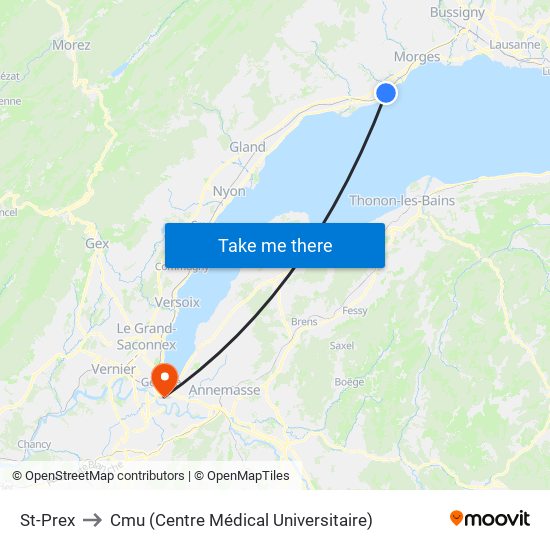 St-Prex to Cmu (Centre Médical Universitaire) map