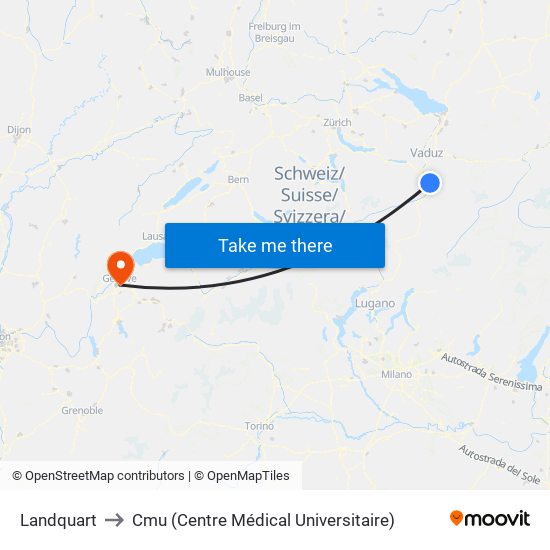 Landquart to Cmu (Centre Médical Universitaire) map