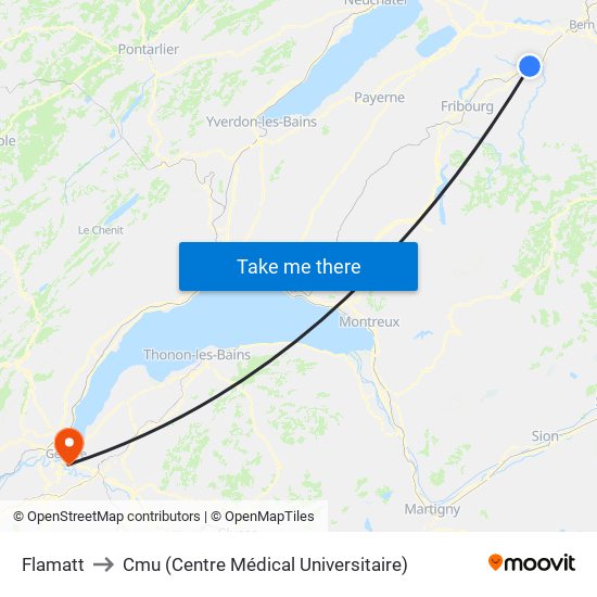 Flamatt to Cmu (Centre Médical Universitaire) map