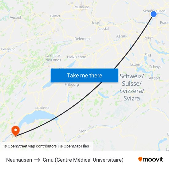 Neuhausen to Cmu (Centre Médical Universitaire) map