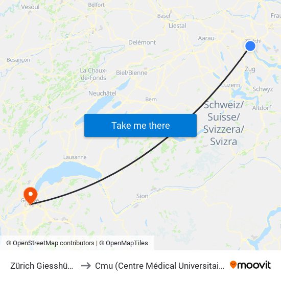 Zürich Giesshübel to Cmu (Centre Médical Universitaire) map