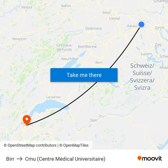 Birr to Cmu (Centre Médical Universitaire) map