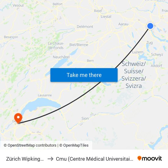 Zürich Wipkingen to Cmu (Centre Médical Universitaire) map