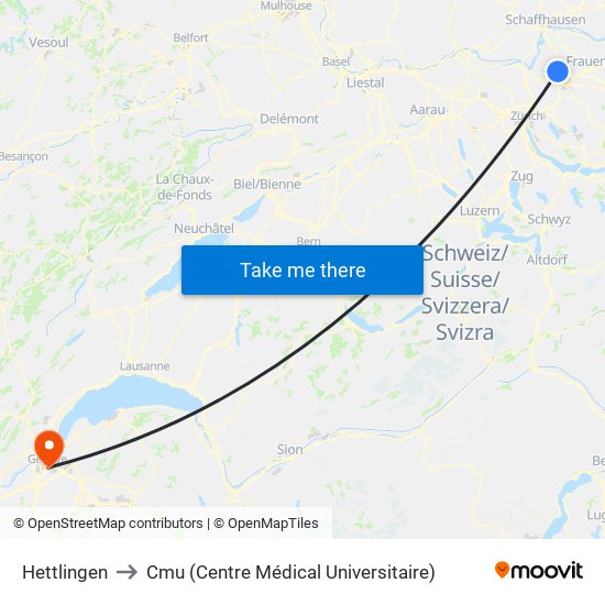 Hettlingen to Cmu (Centre Médical Universitaire) map