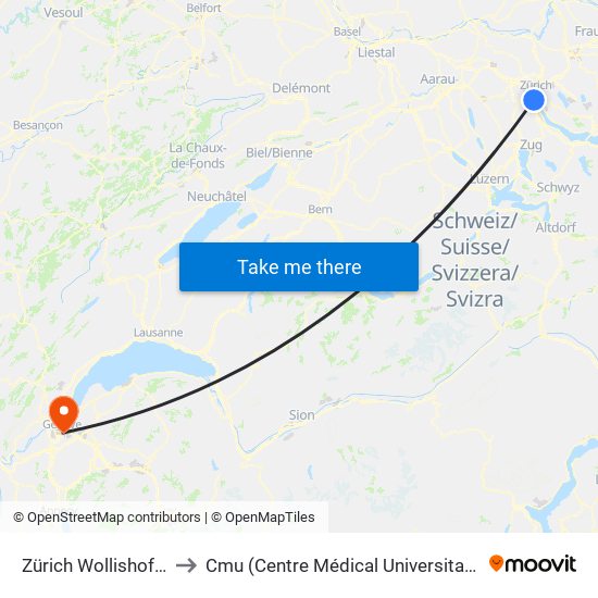 Zürich Wollishofen to Cmu (Centre Médical Universitaire) map