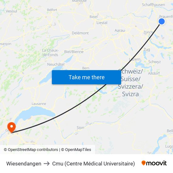 Wiesendangen to Cmu (Centre Médical Universitaire) map