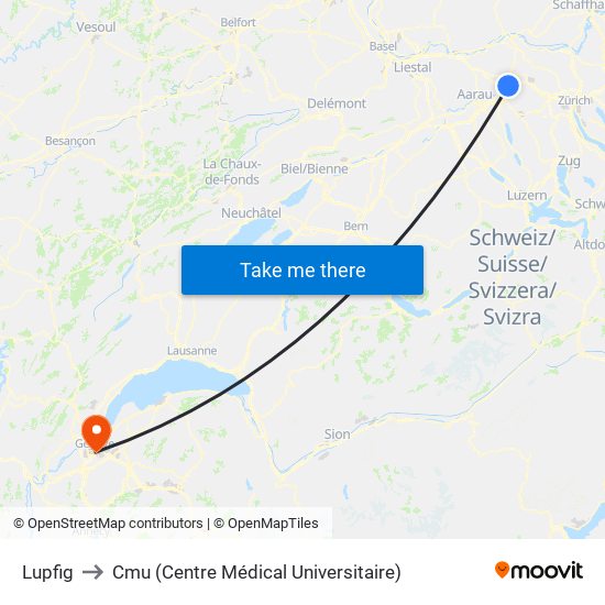 Lupfig to Cmu (Centre Médical Universitaire) map