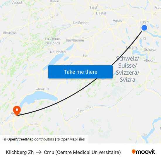 Kilchberg Zh to Cmu (Centre Médical Universitaire) map