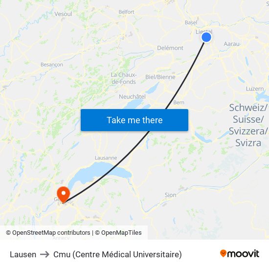 Lausen to Cmu (Centre Médical Universitaire) map