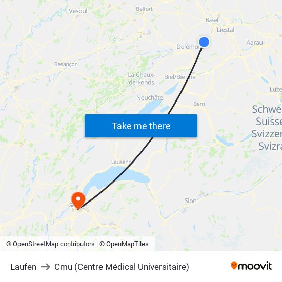 Laufen to Cmu (Centre Médical Universitaire) map