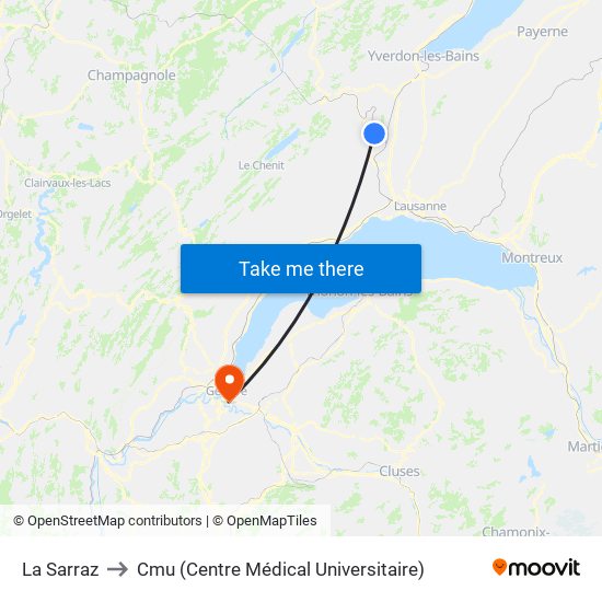 La Sarraz to Cmu (Centre Médical Universitaire) map