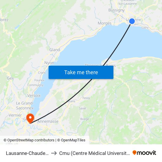 Lausanne-Chauderon to Cmu (Centre Médical Universitaire) map