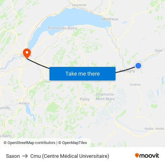 Saxon to Cmu (Centre Médical Universitaire) map