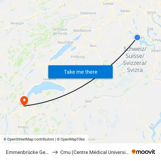Emmenbrücke Gersag to Cmu (Centre Médical Universitaire) map