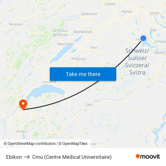 Ebikon to Cmu (Centre Médical Universitaire) map