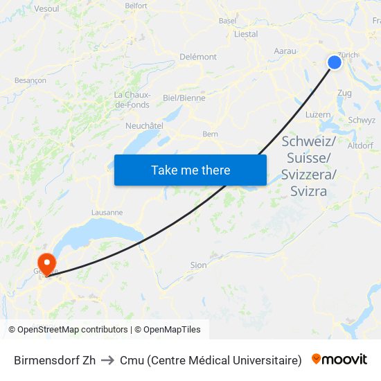 Birmensdorf Zh to Cmu (Centre Médical Universitaire) map