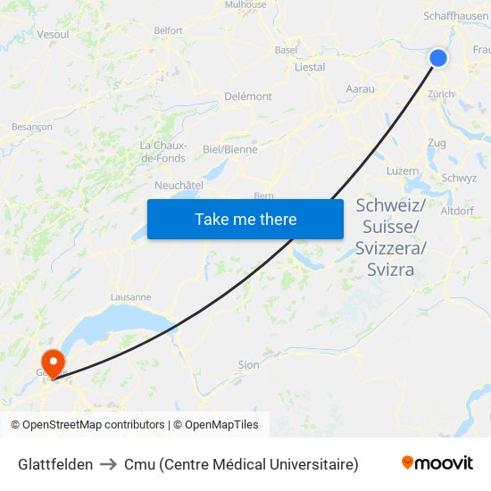 Glattfelden to Cmu (Centre Médical Universitaire) map