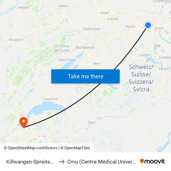 Killwangen-Spreitenbach to Cmu (Centre Médical Universitaire) map