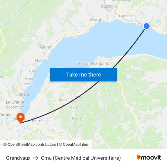 Grandvaux to Cmu (Centre Médical Universitaire) map