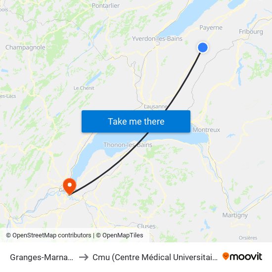 Granges-Marnand to Cmu (Centre Médical Universitaire) map