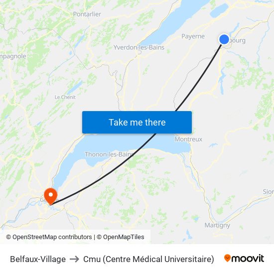 Belfaux-Village to Cmu (Centre Médical Universitaire) map