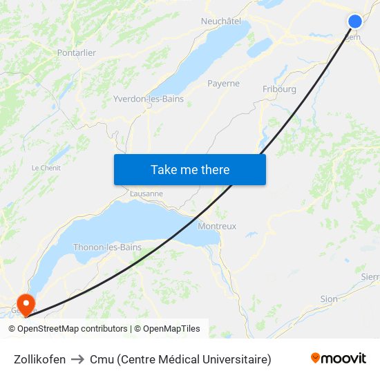 Zollikofen to Cmu (Centre Médical Universitaire) map