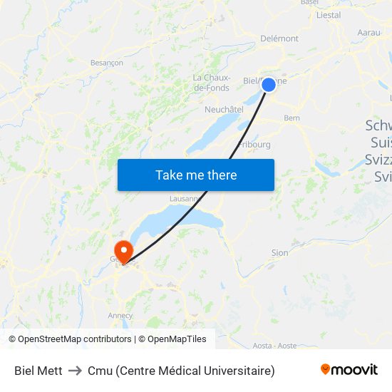 Biel Mett to Cmu (Centre Médical Universitaire) map