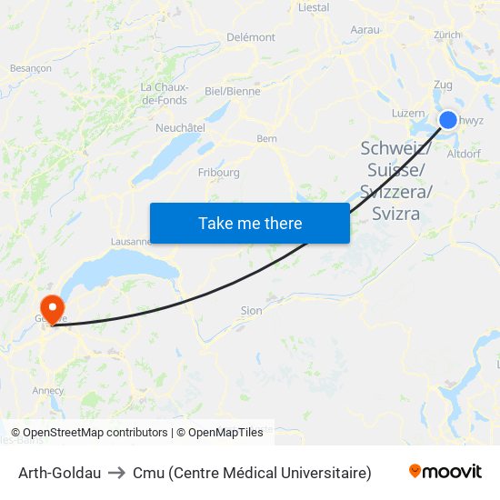 Arth-Goldau to Cmu (Centre Médical Universitaire) map