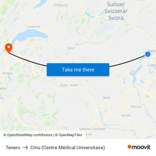 Tenero to Cmu (Centre Médical Universitaire) map