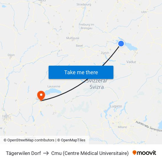 Tägerwilen Dorf to Cmu (Centre Médical Universitaire) map