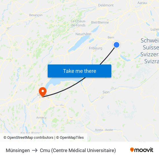 Münsingen to Cmu (Centre Médical Universitaire) map