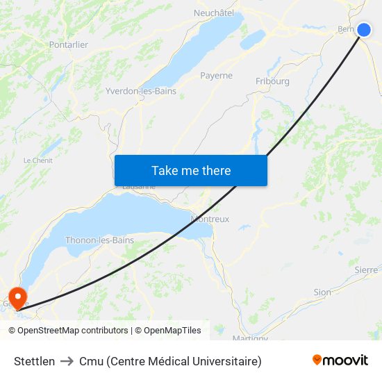 Stettlen to Cmu (Centre Médical Universitaire) map