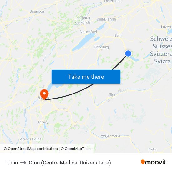 Thun to Cmu (Centre Médical Universitaire) map