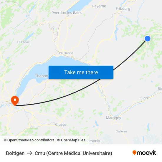 Boltigen to Cmu (Centre Médical Universitaire) map