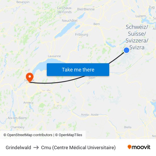 Grindelwald to Cmu (Centre Médical Universitaire) map