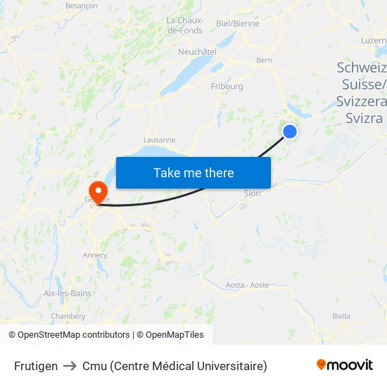 Frutigen to Cmu (Centre Médical Universitaire) map