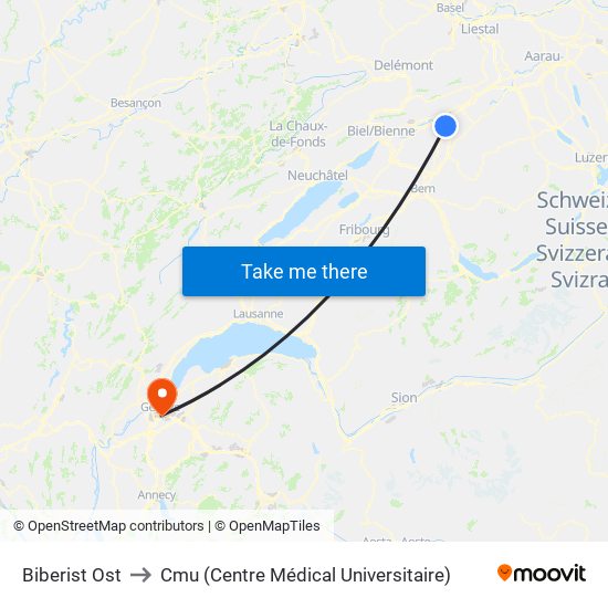 Biberist Ost to Cmu (Centre Médical Universitaire) map