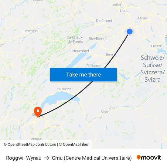 Roggwil-Wynau to Cmu (Centre Médical Universitaire) map