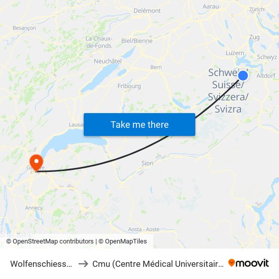 Wolfenschiessen to Cmu (Centre Médical Universitaire) map