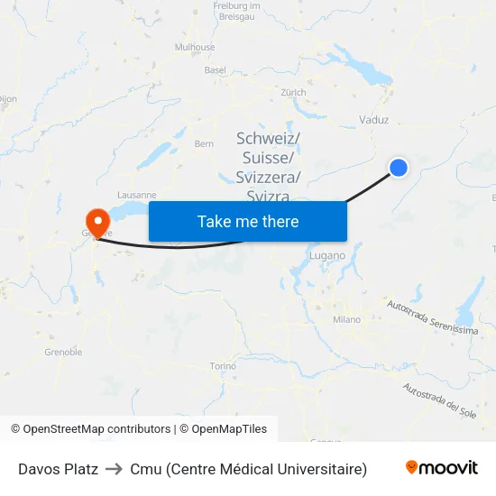 Davos Platz to Cmu (Centre Médical Universitaire) map