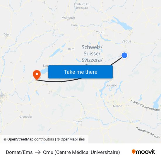 Domat/Ems to Cmu (Centre Médical Universitaire) map