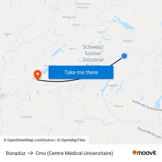 Bonaduz to Cmu (Centre Médical Universitaire) map