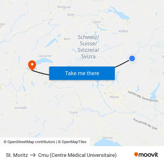 St. Moritz to Cmu (Centre Médical Universitaire) map