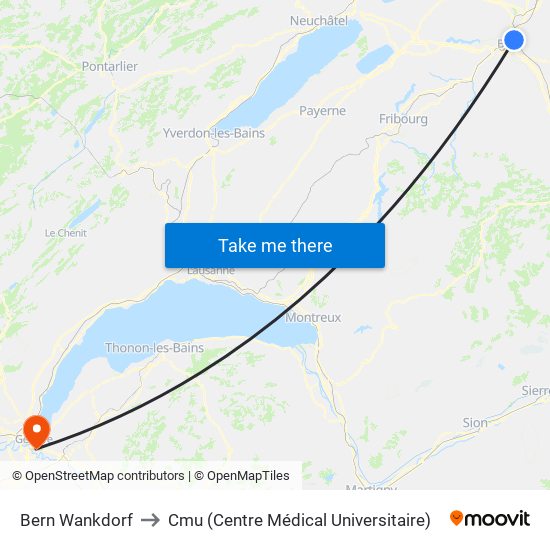 Bern Wankdorf to Cmu (Centre Médical Universitaire) map