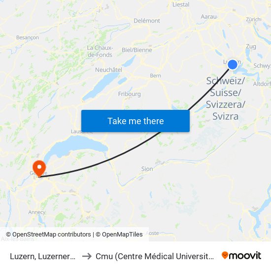 Luzern, Luzernerhof to Cmu (Centre Médical Universitaire) map